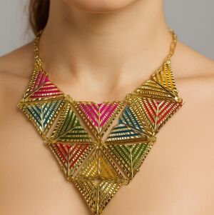 AMRITA SINGH Signed Gold Multicolor Modern Geometric Statement Necklace